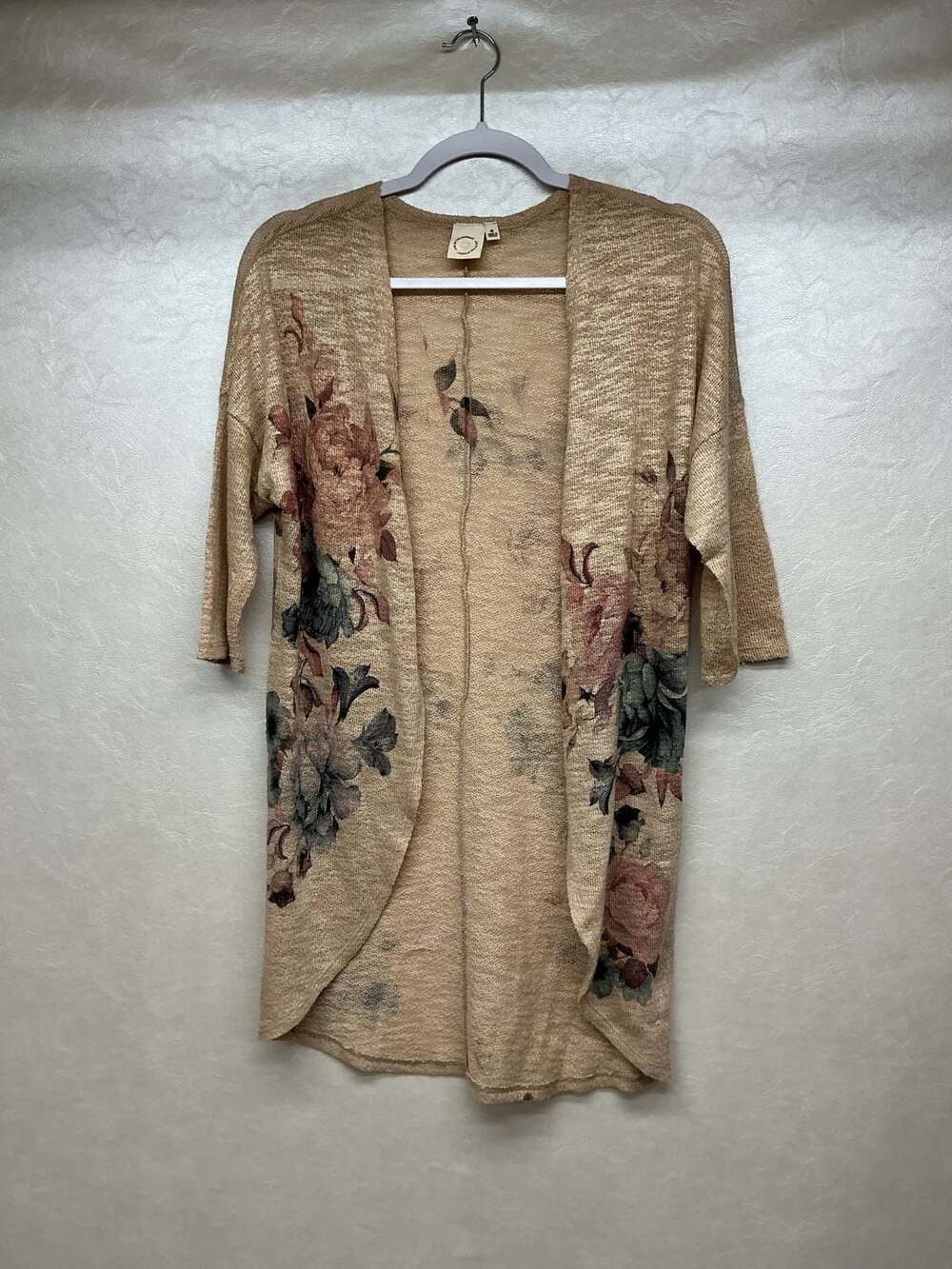 Live in the Moment Tan Floral Kimono Open Front Cardigan Medium
